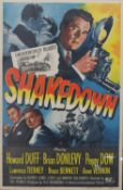 A 1950s Shakedown film poster, directed by Joe Pevney, starring Howard Duff, Brian Donlevy and Peggy