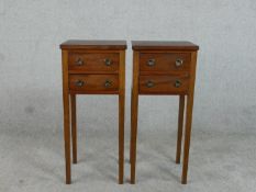 A pair of C.1900 mahogany side tables fitted with drawers on square supports. H.67 W.33 D.28cm