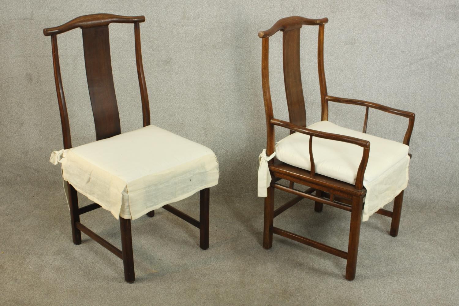 A set of eight late 20th century Chinese hardwood dining chairs, including two carvers and six - Image 6 of 11