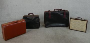 Two vintage Pierre Cardin brown and maroon leatherette suitcases (branded interior) with straps