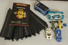 Five vintage Triang Scalextric cars (one boxed) along with control, track and manual. H.40 W.