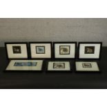 A collection of seven framed and glazed Indo-Persian Mogul hand painted miniatures on paper of