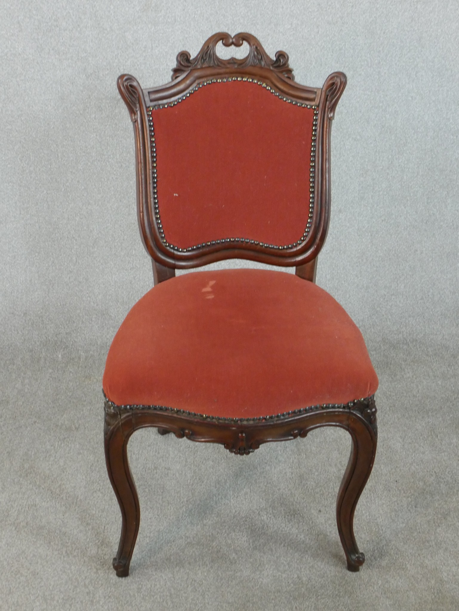A set of three late 19th/early 20th century French walnut Louis XV style dining chairs, - Image 3 of 6
