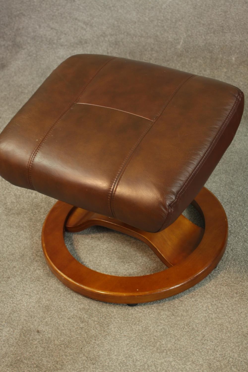 Three late 20th century Stressless style foot stools, inluding a pair upholstered in burgundy - Image 3 of 9