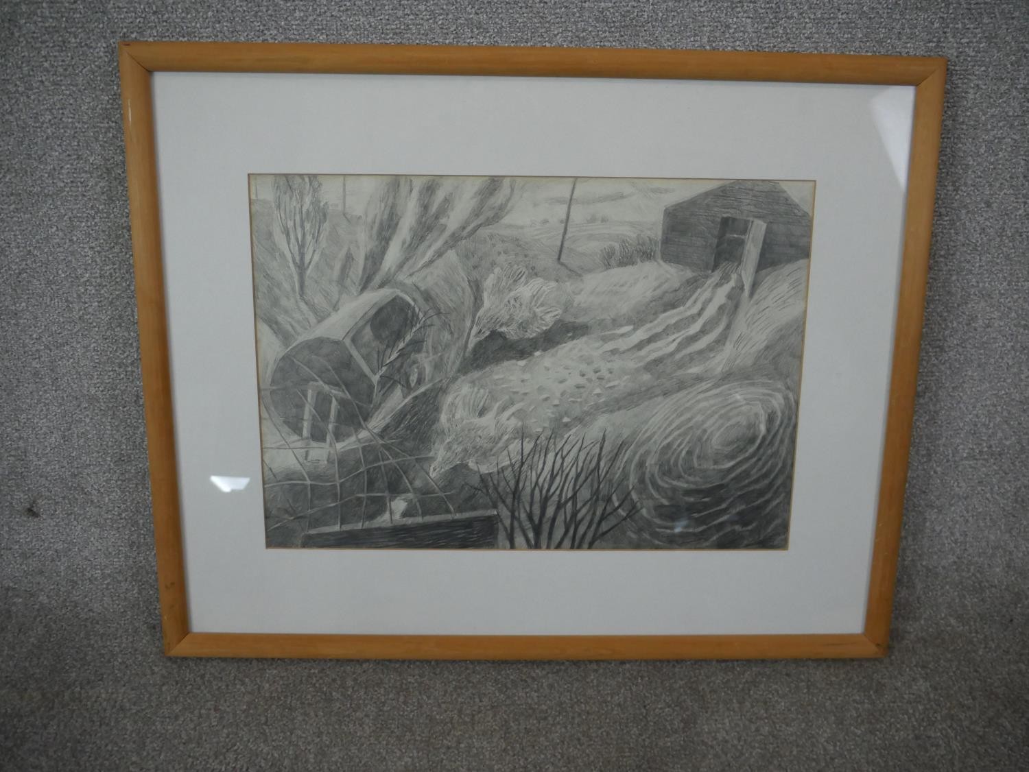 A framed and glazed pencil drawing titled 'Chick Muck Spreader', signed J. Ferguson and dated. H. - Image 2 of 8