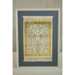 A framed and glazed miniature hand made silk Kashmir rug. H.63 W.45cm.