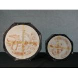 A boxed Gien 'Les Fromages' serving plate along with six side plates with wine and cheese and