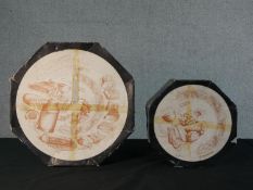 A boxed Gien 'Les Fromages' serving plate along with six side plates with wine and cheese and