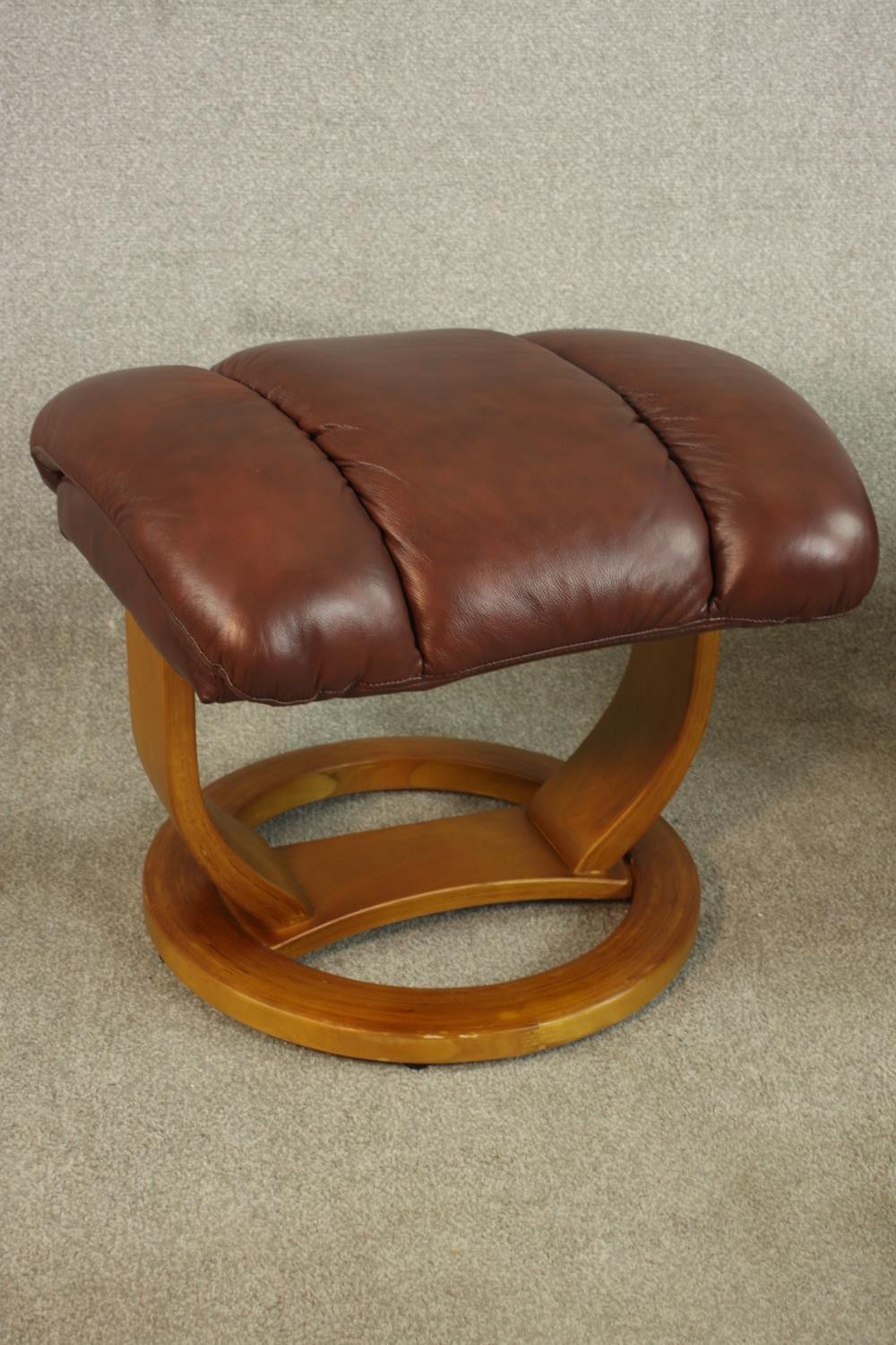 Three late 20th century Stressless style foot stools, inluding a pair upholstered in burgundy - Image 7 of 9