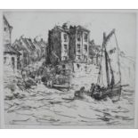Nelson Ethelred Dawson (1859-1941), A North Country Fishing Village, etching, signed and titled in