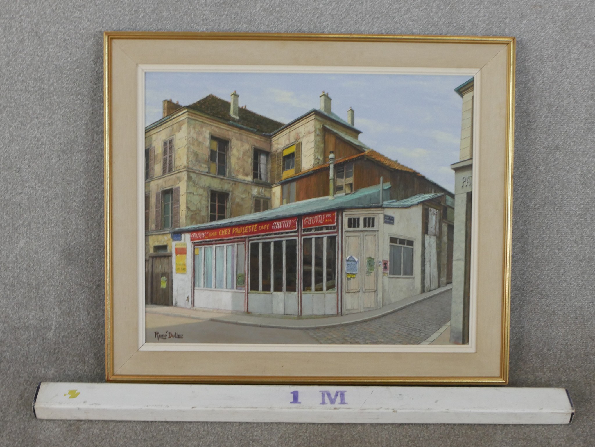 Rene Dulieu (20th Century French), Bar Chez Paulette 1974, oil on canvas, signed lower left, bearing - Image 3 of 8