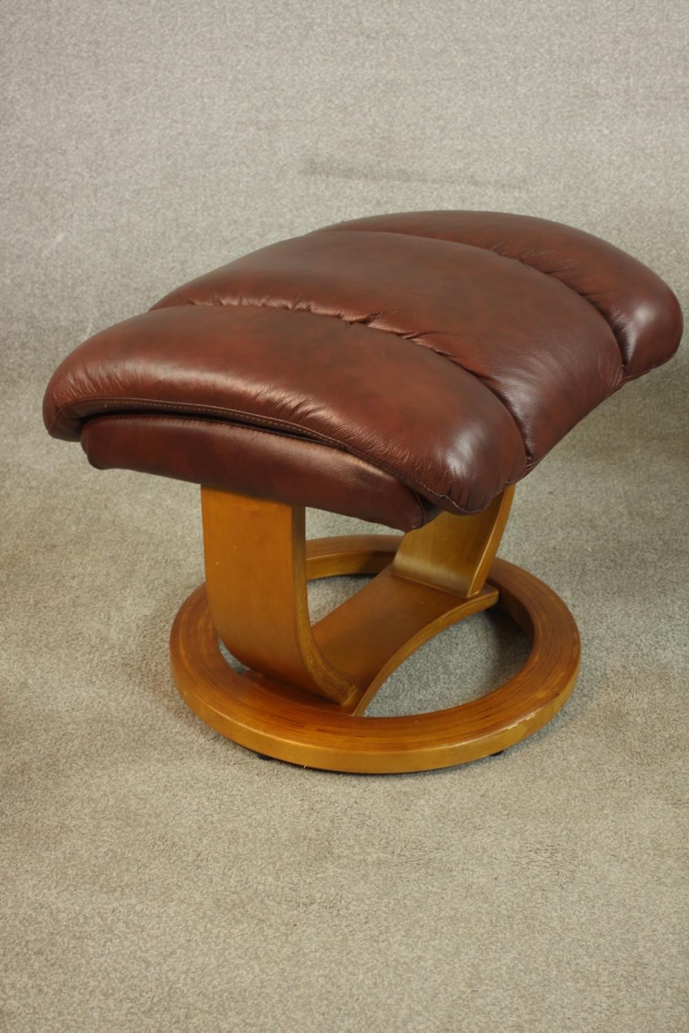 Three late 20th century Stressless style foot stools, inluding a pair upholstered in burgundy - Image 8 of 9