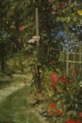 Arthur Easton (Irish b.1939), The Garden Path, oil on board, signed lower left, inscribed details