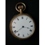 A 14 carat gold American Waltham gentleman's pocket watch with white enamel dial and black roman