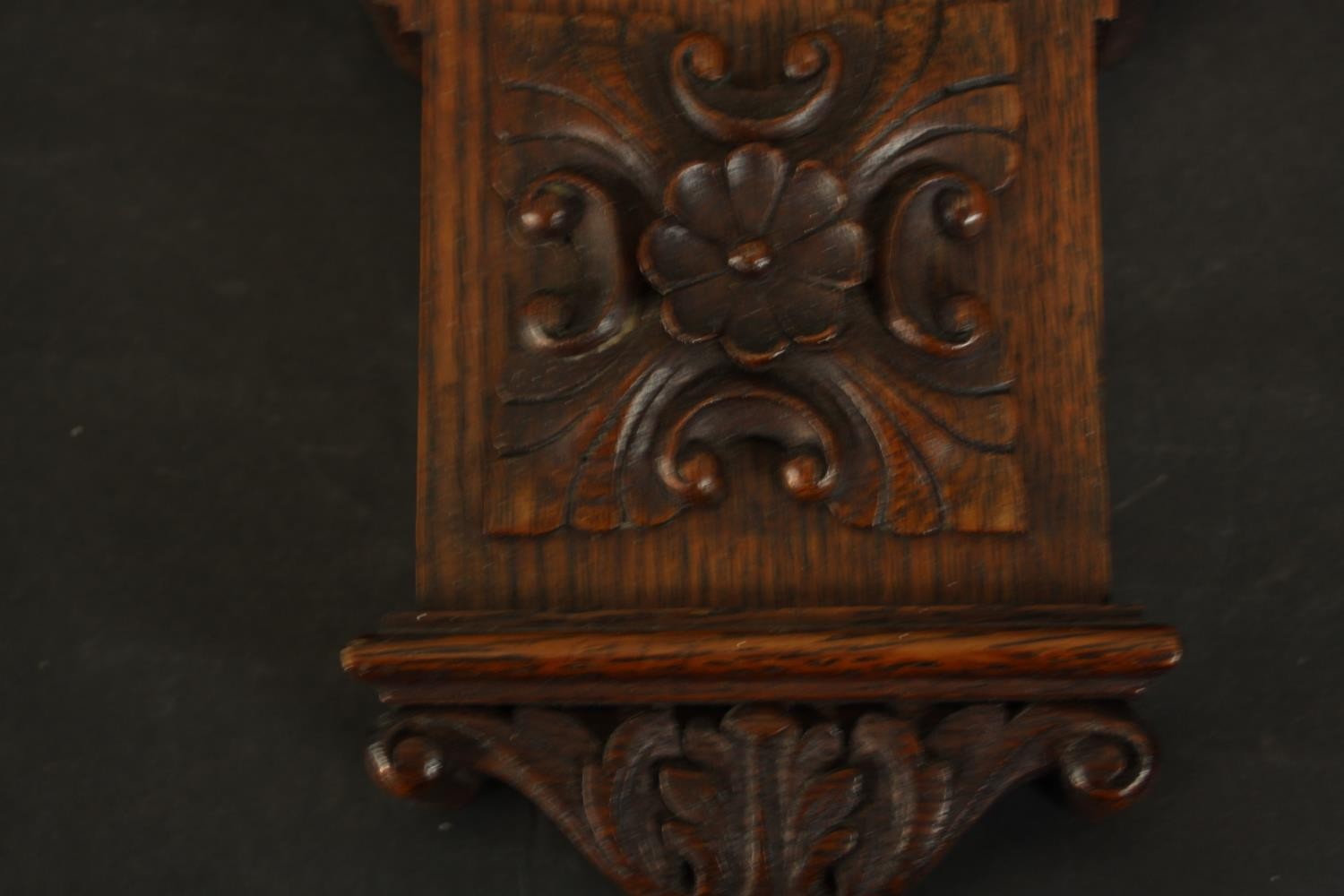 A circa 1900's Negretti & Zamba carved oak barometer and thermometer with shell and flower motifs. - Image 6 of 7