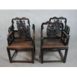 A set of four late Qing dynasty Chinese hardwood throne chairs, possibly hingmu or huanghuali, the