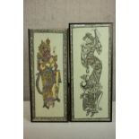 Two framed and glazed Balinese acrylics on paper of traditional dancers, with gilded detailing. H.85