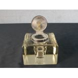 A large Victorian silver lidded cut glass inkwell, the top engraved with the monogram SH.