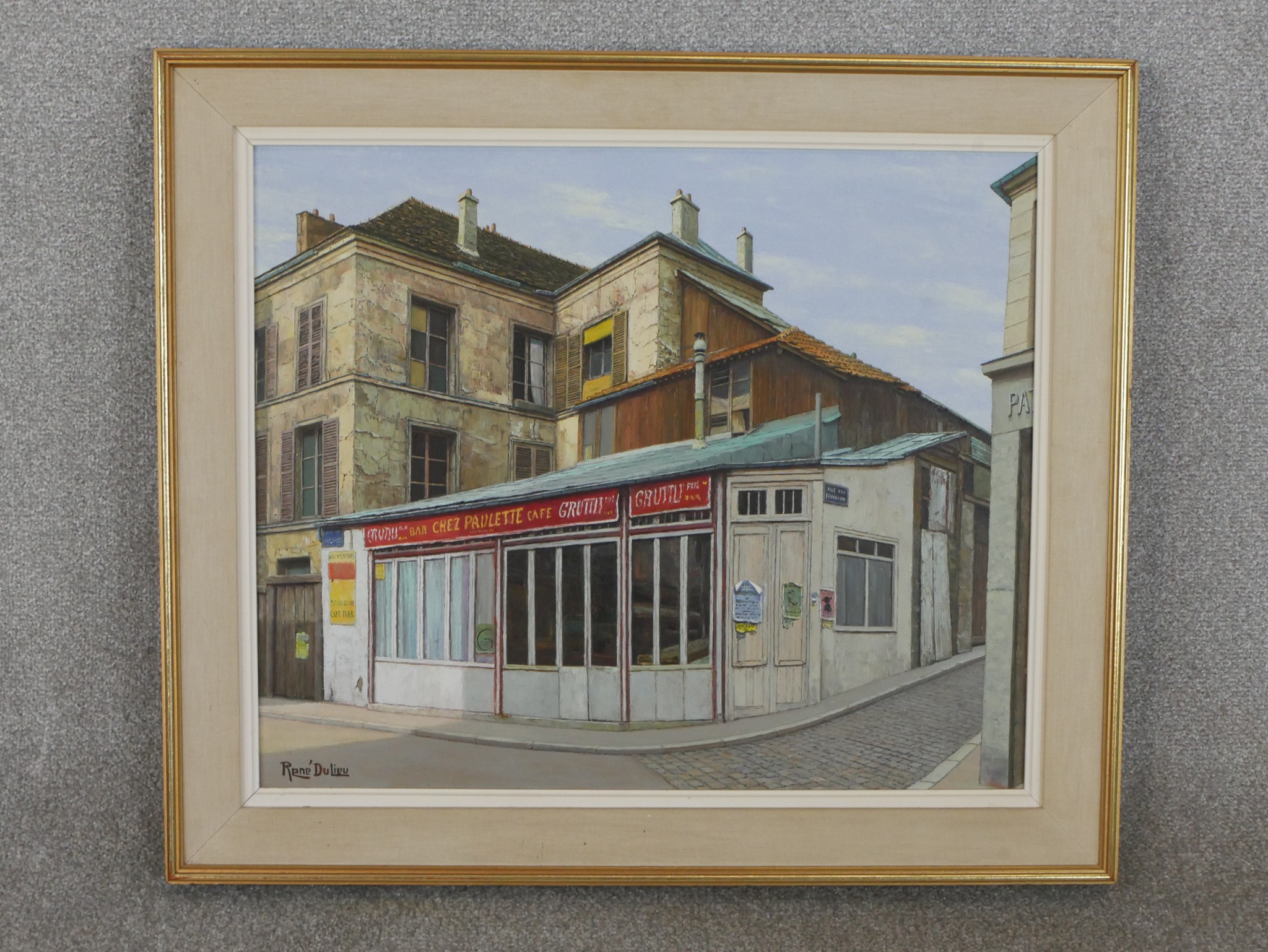 Rene Dulieu (20th Century French), Bar Chez Paulette 1974, oil on canvas, signed lower left, bearing - Image 2 of 8