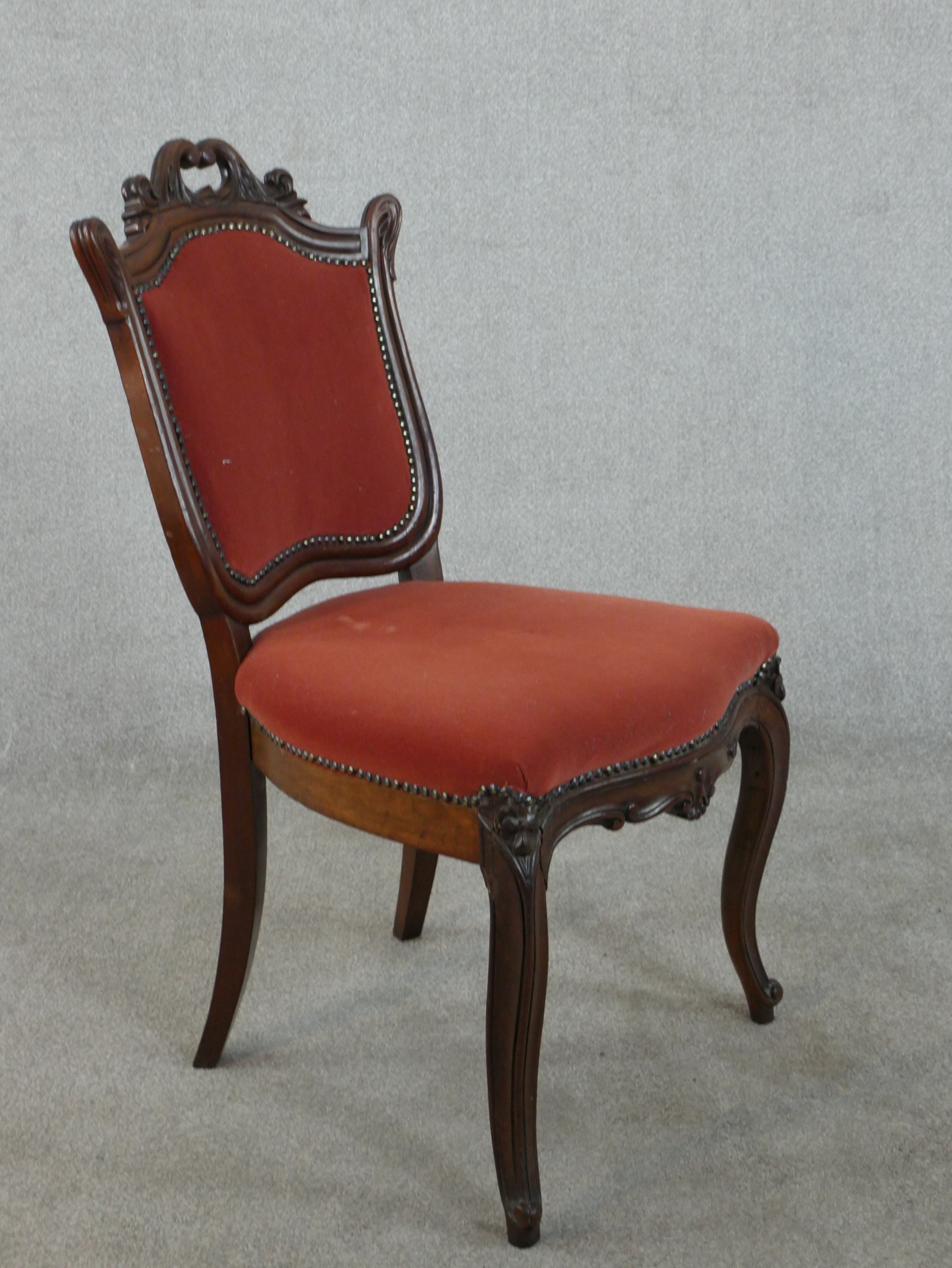 A set of three late 19th/early 20th century French walnut Louis XV style dining chairs, - Image 6 of 6