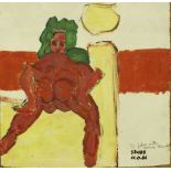 Stass Paraskos (1933 - 2014), oil on board of a nude couple having sex on a bed, signed and dated