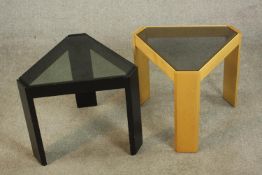 Two Porada Arredi Italian occasional tables, circa 1970s, one light oak, the other ebonised, of