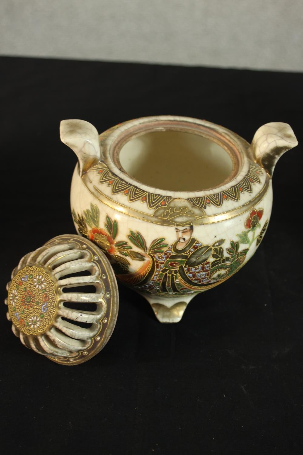 A pair of Japanese Satsuma ware geisha vases and a lidded censer along with a pair of Wedgwood ' - Image 9 of 12