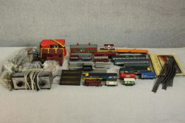 A Hornby train set with accessories. Includes fifteen locomotives and carriages, track and