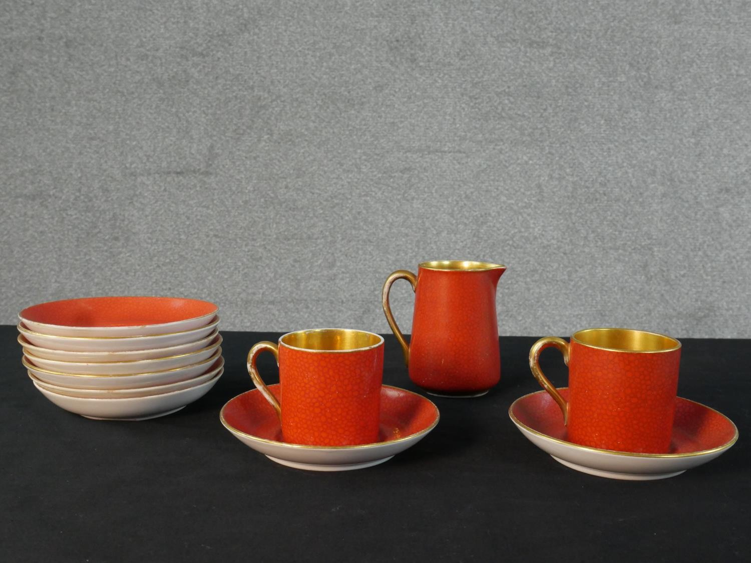 A collection of hand painted and gilded part coffee sets, including a T. Goode and Co orange and - Image 2 of 11