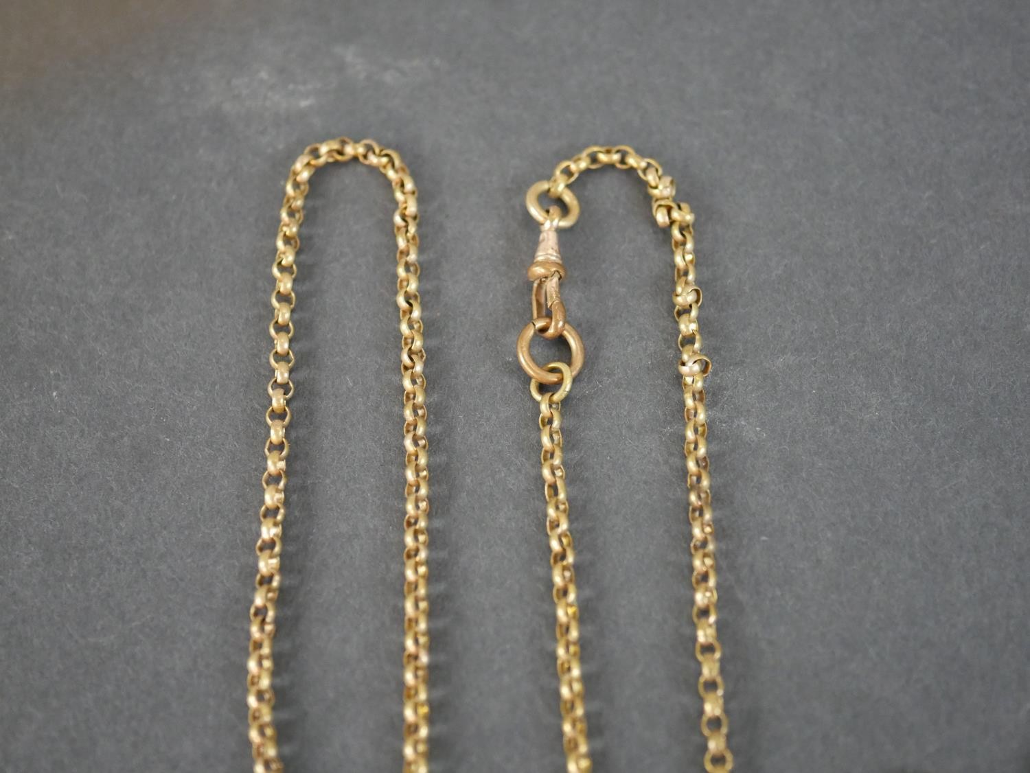 A collection of rolled Victorian chains, including two rolo link long watch chains with Albert - Image 6 of 6