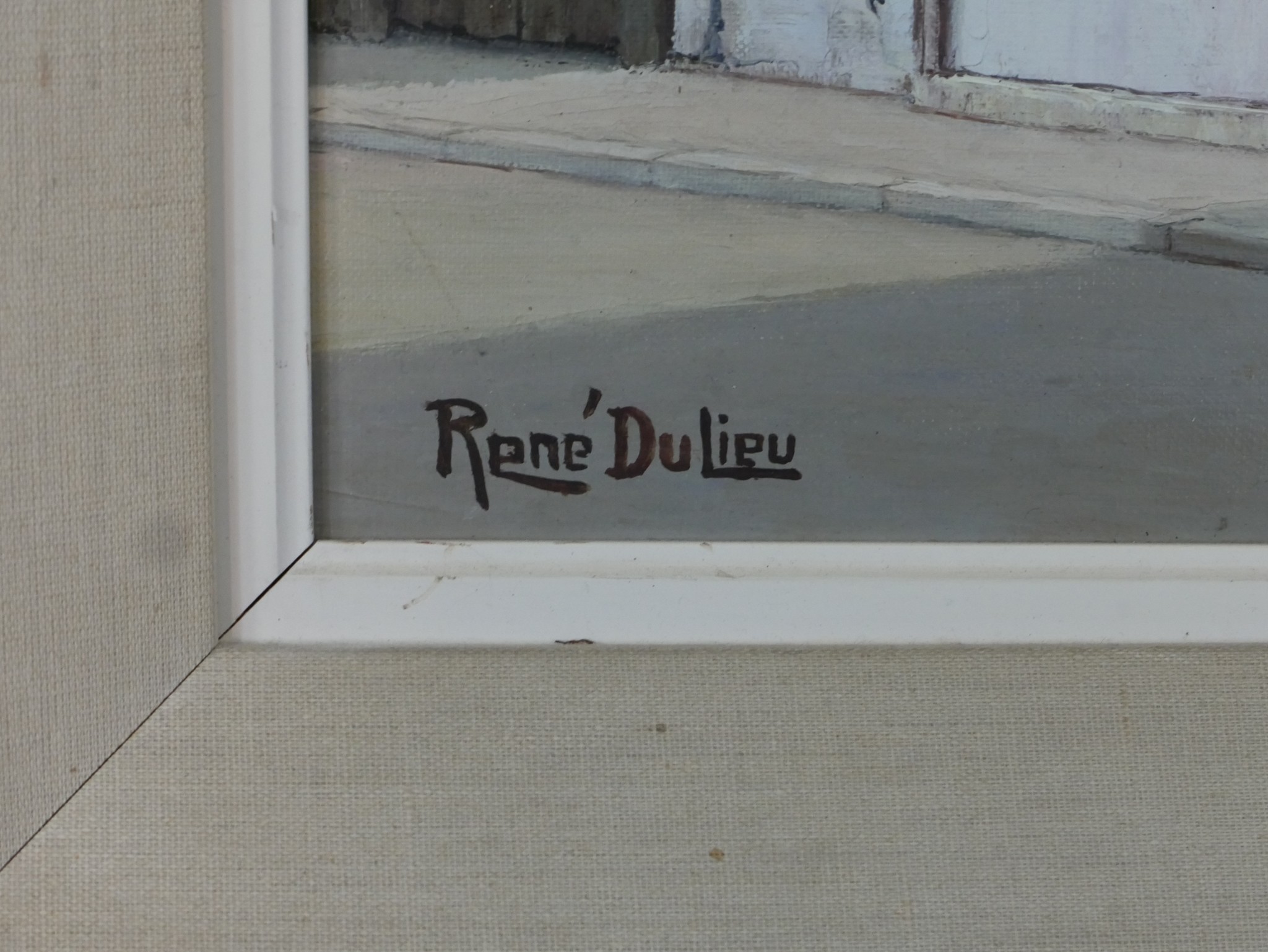 Rene Dulieu (20th Century French), Bar Chez Paulette 1974, oil on canvas, signed lower left, bearing - Image 5 of 8