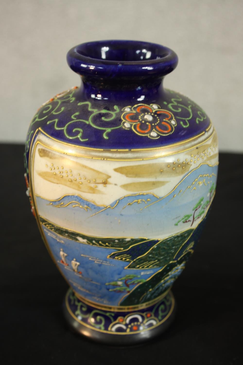 A pair of Japanese Satsuma ware geisha vases and a lidded censer along with a pair of Wedgwood ' - Image 6 of 12