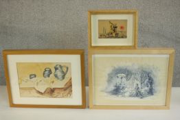 Three framed and glazed watercolours, one of a still life with jugs, monogrammed D.S, 59 a still