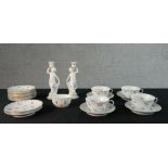 A 19th century Dresden four person part tea set, hand painted porcelain, including four tea cups and