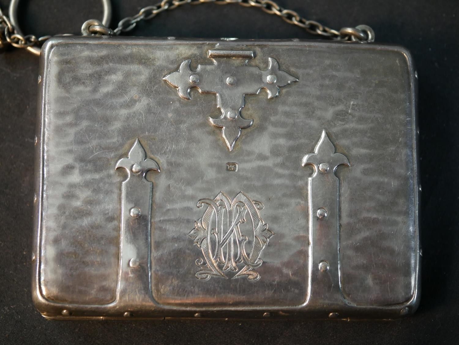 A collection of silver, including a Victorian silver cigarette case in the form of a leather bound - Image 12 of 16