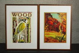 A framed and glazed reproduction Muir Woods Bird, Marin California travel poster along with