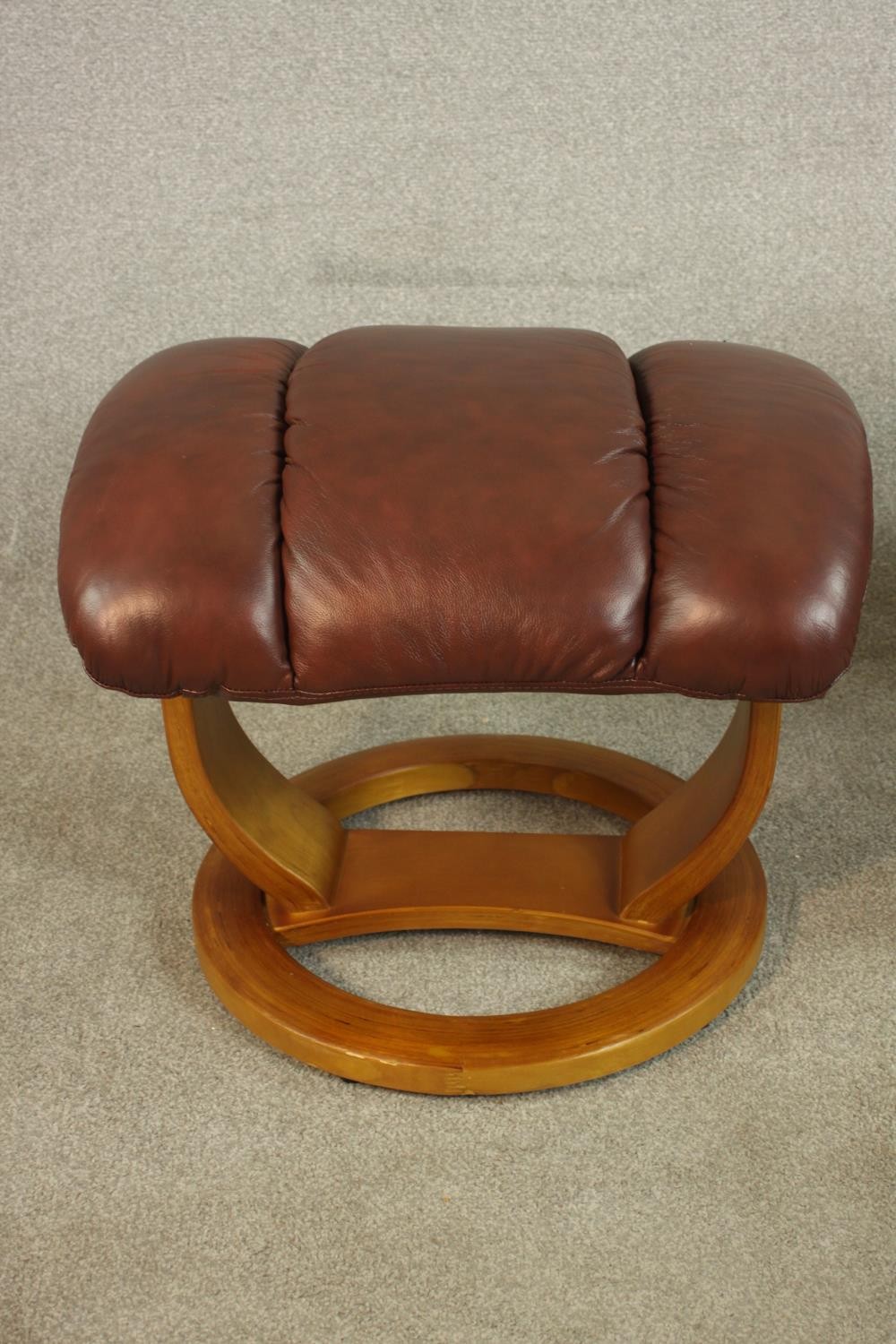 Three late 20th century Stressless style foot stools, inluding a pair upholstered in burgundy - Image 6 of 9