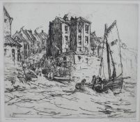 Nelson Ethelred Dawson (1859-1941), A North Country Fishing Village, etching, signed and titled in