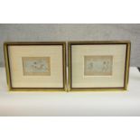 Two 19th century framed and glazed Mogul gouaches on paper, scenes with figures and each