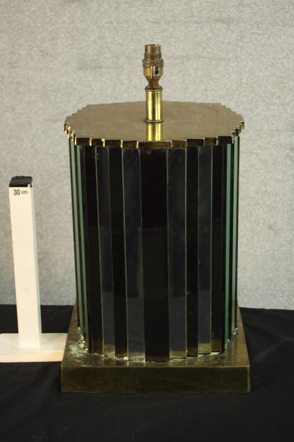 A contemporary bronze and mirrored table lamp on a square base. H.51 W.28 D.29cm. - Image 2 of 7