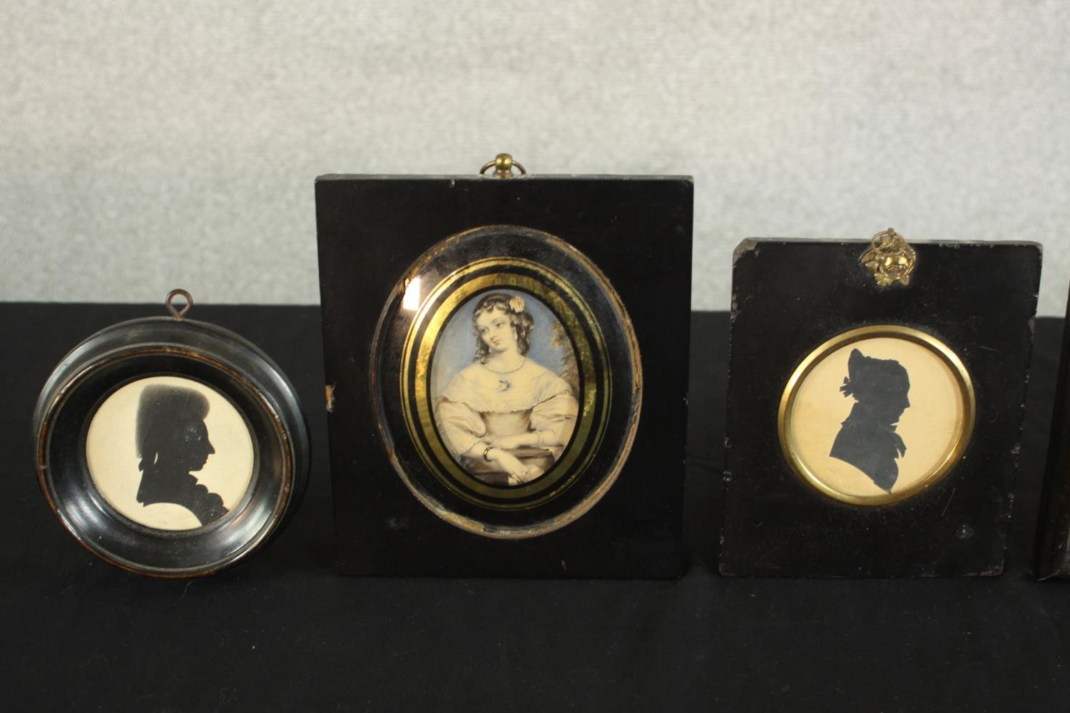 Six framed and glazed 19th century shadow portraits and one print of a lady in best dress. H.15 W. - Image 3 of 20