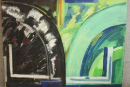 After Richard Smith, a large abstract oil on canvas in green and black with arched forms, signed