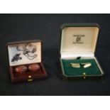 A pair of boxed Niels Erik Danish silver and Feldspar oval cabochon cufflinks along with a pair of