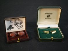 A pair of boxed Niels Erik Danish silver and Feldspar oval cabochon cufflinks along with a pair of