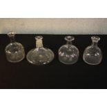 Four 19th century hand cut glass decanters of various forms. (no stoppers) H.23 Dia.15cm. (largest)