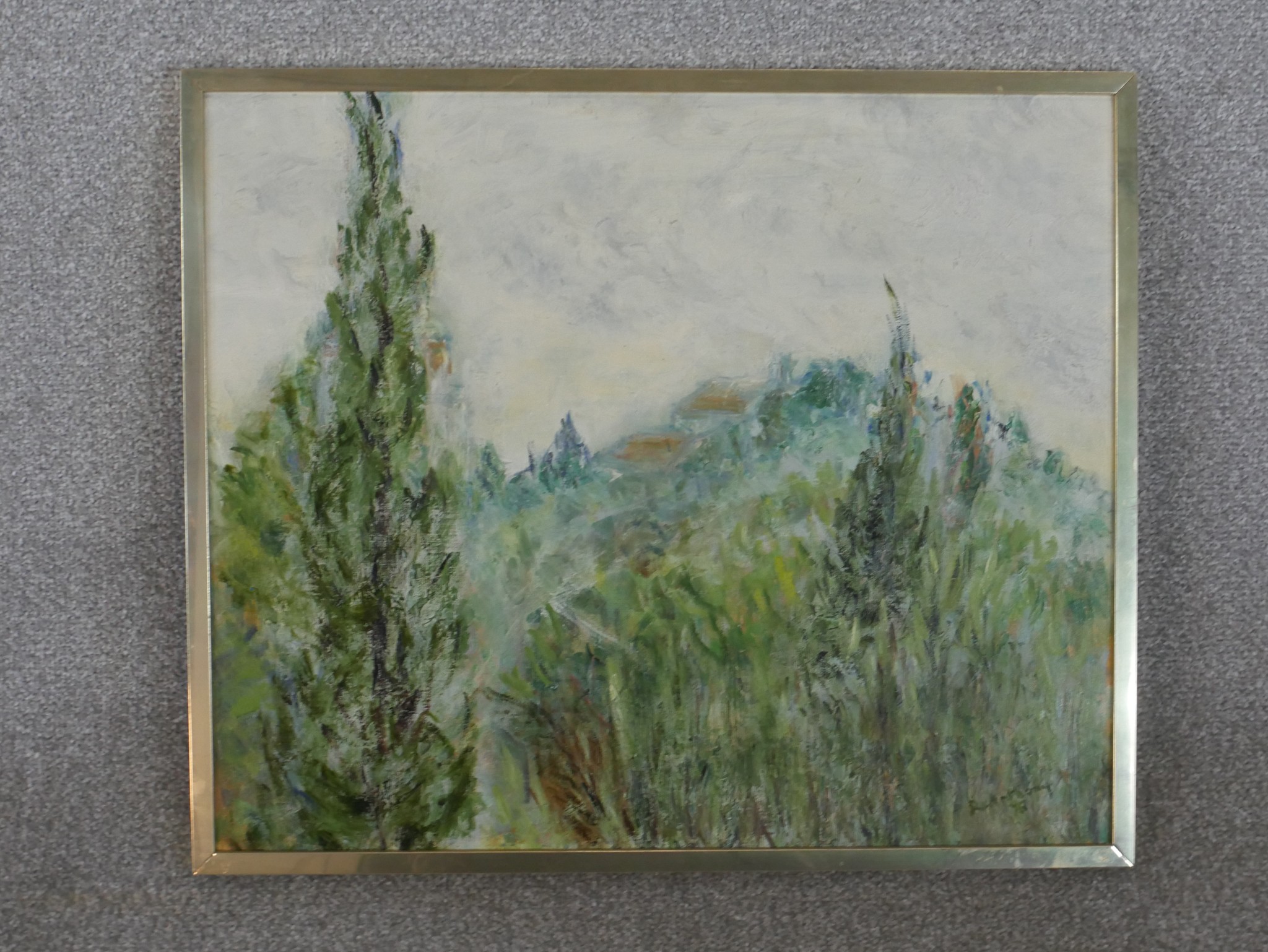 A framed oil on canvas of trees, indistinctly signed and dated 75. H.48 W.57cm - Image 2 of 7