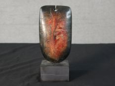 Peter Hayes (b.1946), ceramic sculpture totem. Textured and incised, pierced to top, on signed