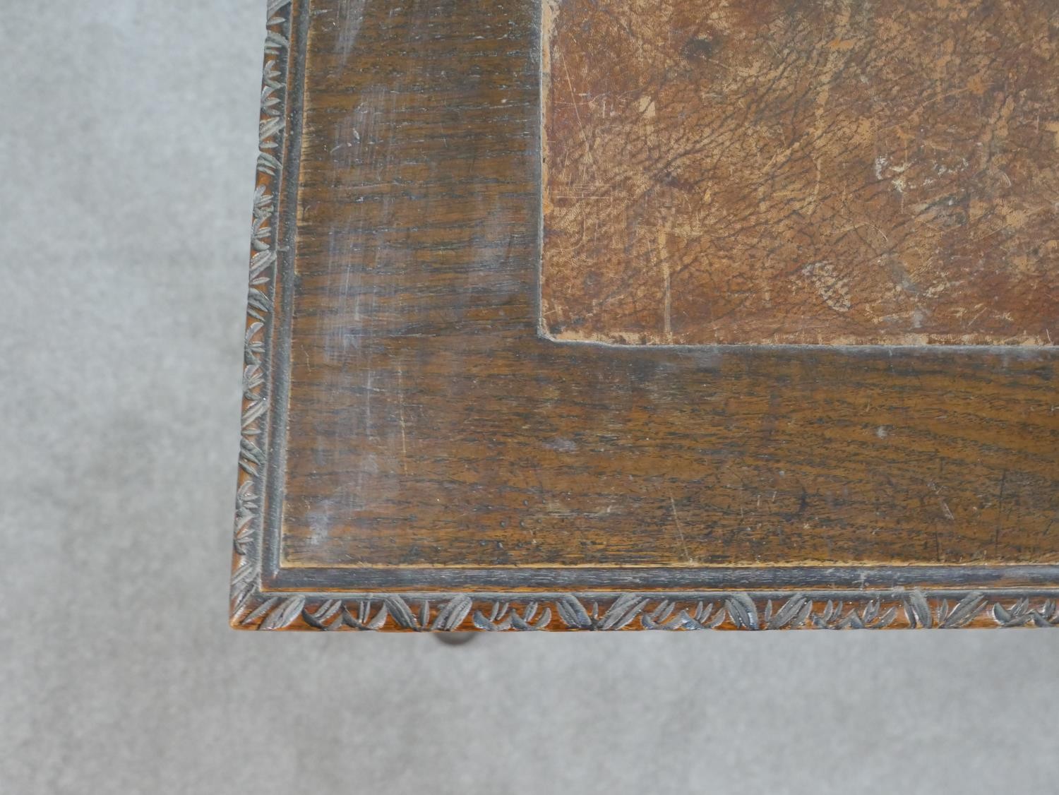 A Victorian carved oak lowboy, the top with a brown leather insert and a carved moulded edge over - Image 3 of 8