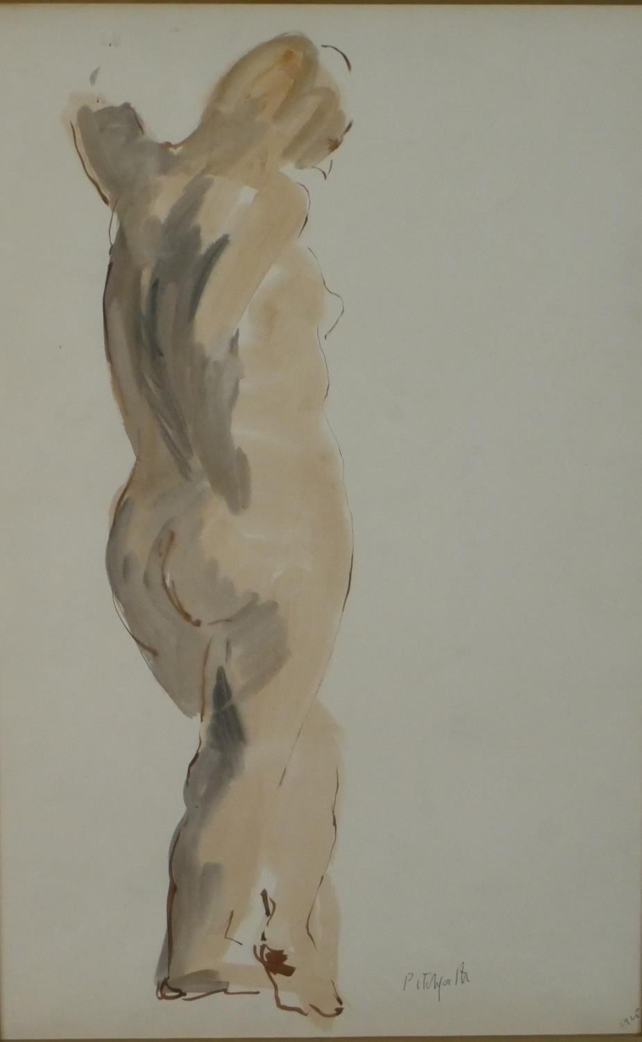 Roland Vivian Pitchforth (1895 - 1982), nude female figure, watercolour, signed and label verso. H.