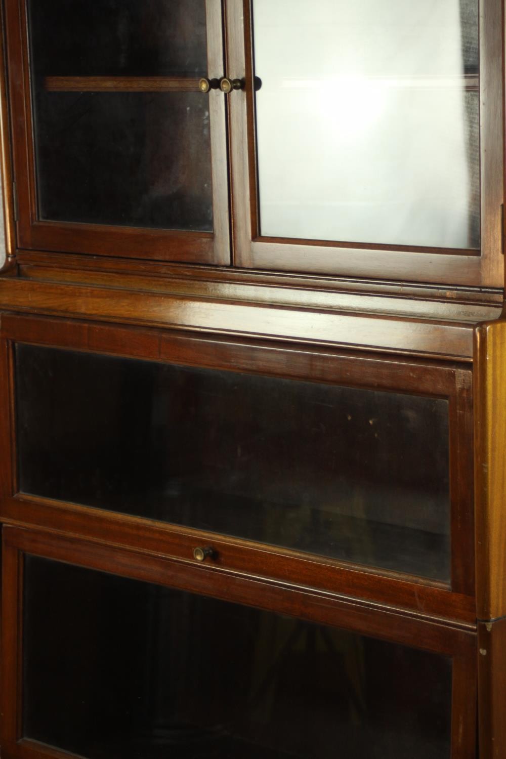 A mid 20th century mahogany Gumm stacking bookcase, with two glazed cupboard doors over three - Image 10 of 16